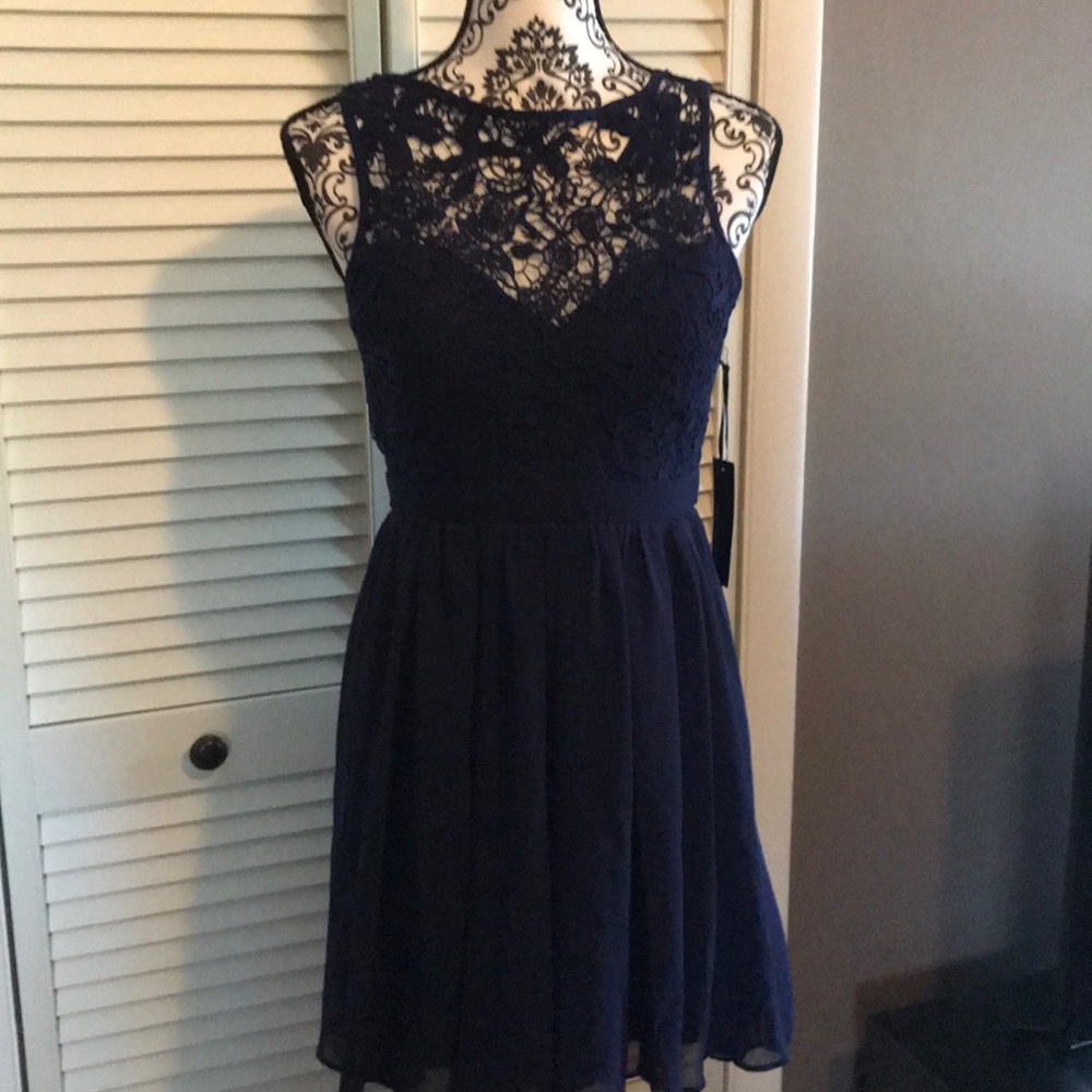 Navy Blue Lace Skater Dress